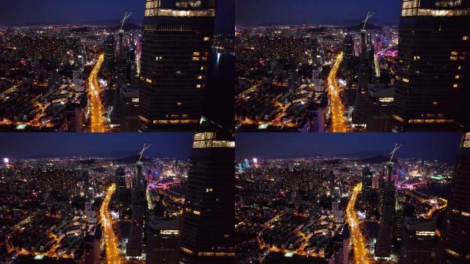 青岛香港中路航拍夜景