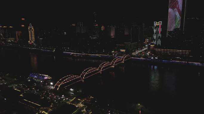 中山桥和白塔山夜景航拍