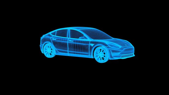 蓝色线框全息科技新能源汽车动画素材带通道