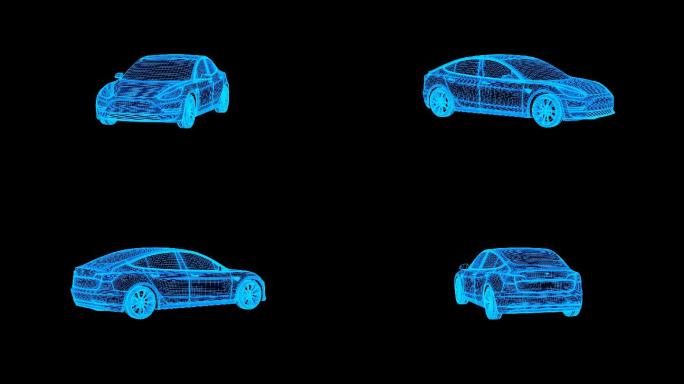蓝色线框全息科技新能源汽车动画素材带通道