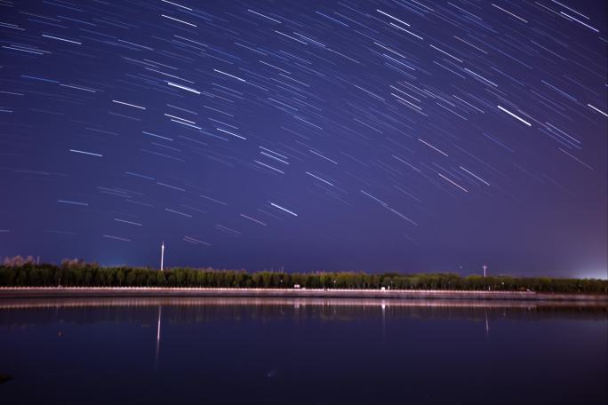 星空晚上夜景星轨星星湖面