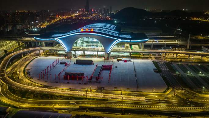 台州椒江台州站夜景航拍环绕延时4K 25