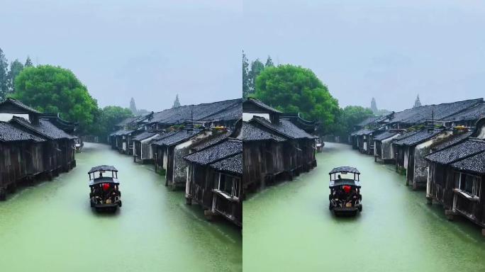 江南小镇风景蒙蒙细雨小桥流水烟雨乌篷船2