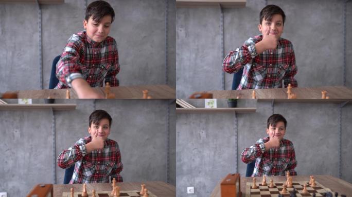 一个独自下棋的小男孩