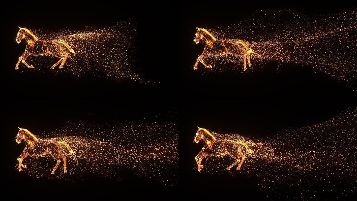 马奔跑视频素材 发出金色发光粒子