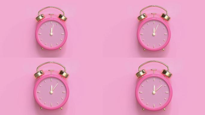 粉色时钟3d渲染时光流逝粉色可爱时钟分秒