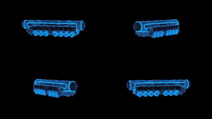 蓝色线框全息科技导弹发射车动画素材带通道