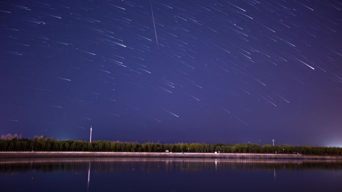 星空晚上夜景星轨星星湖面