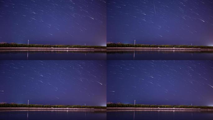 星空晚上夜景星轨星星湖面
