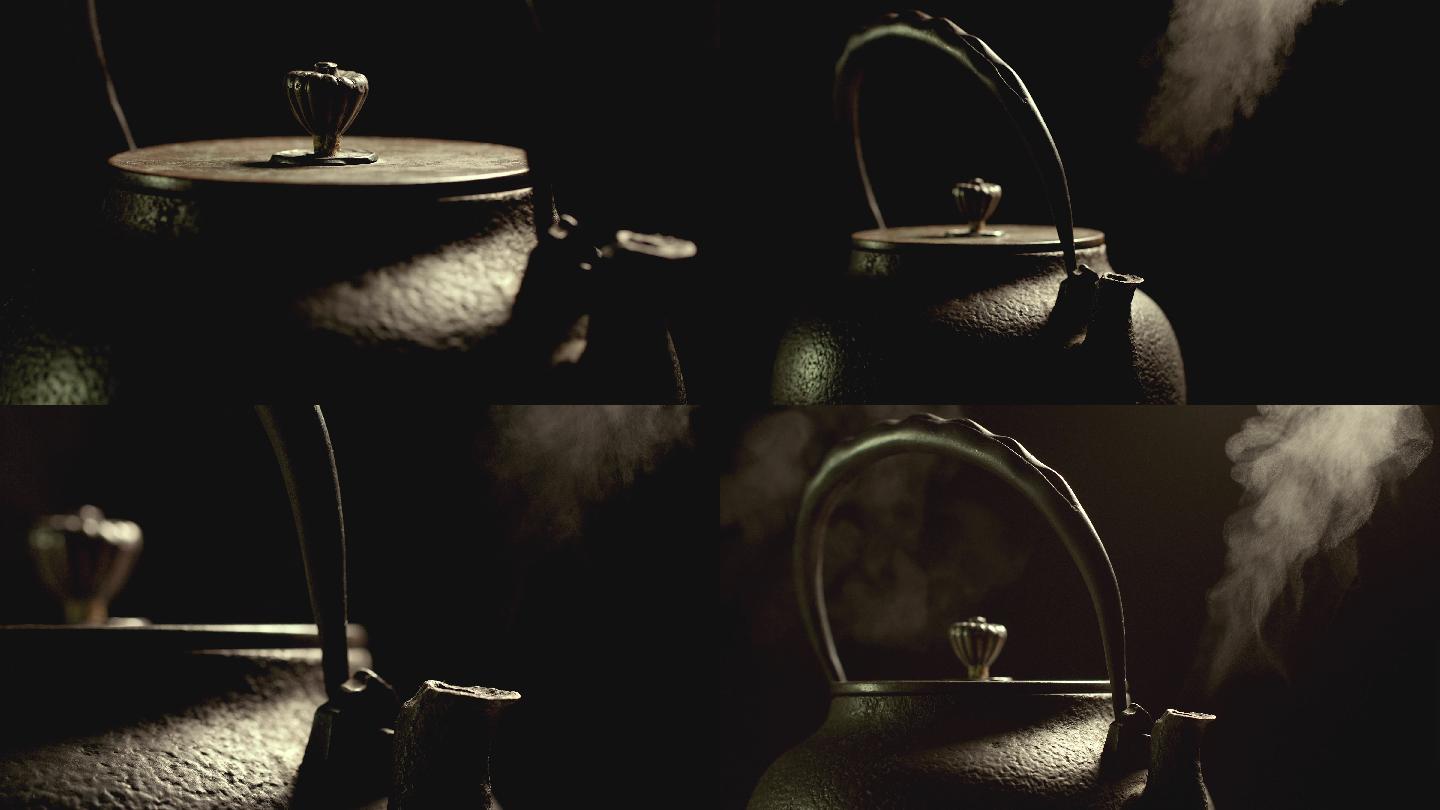 铁壶烧水-壶水沸腾-热气蒸发