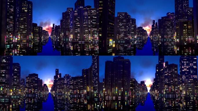 赛博朋克夜景城市楼群穿梭科幻场景素材