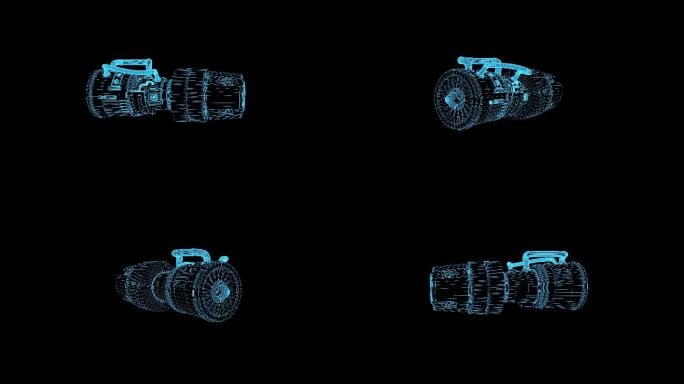 4K蓝色线框全息科技发动机动画带通道