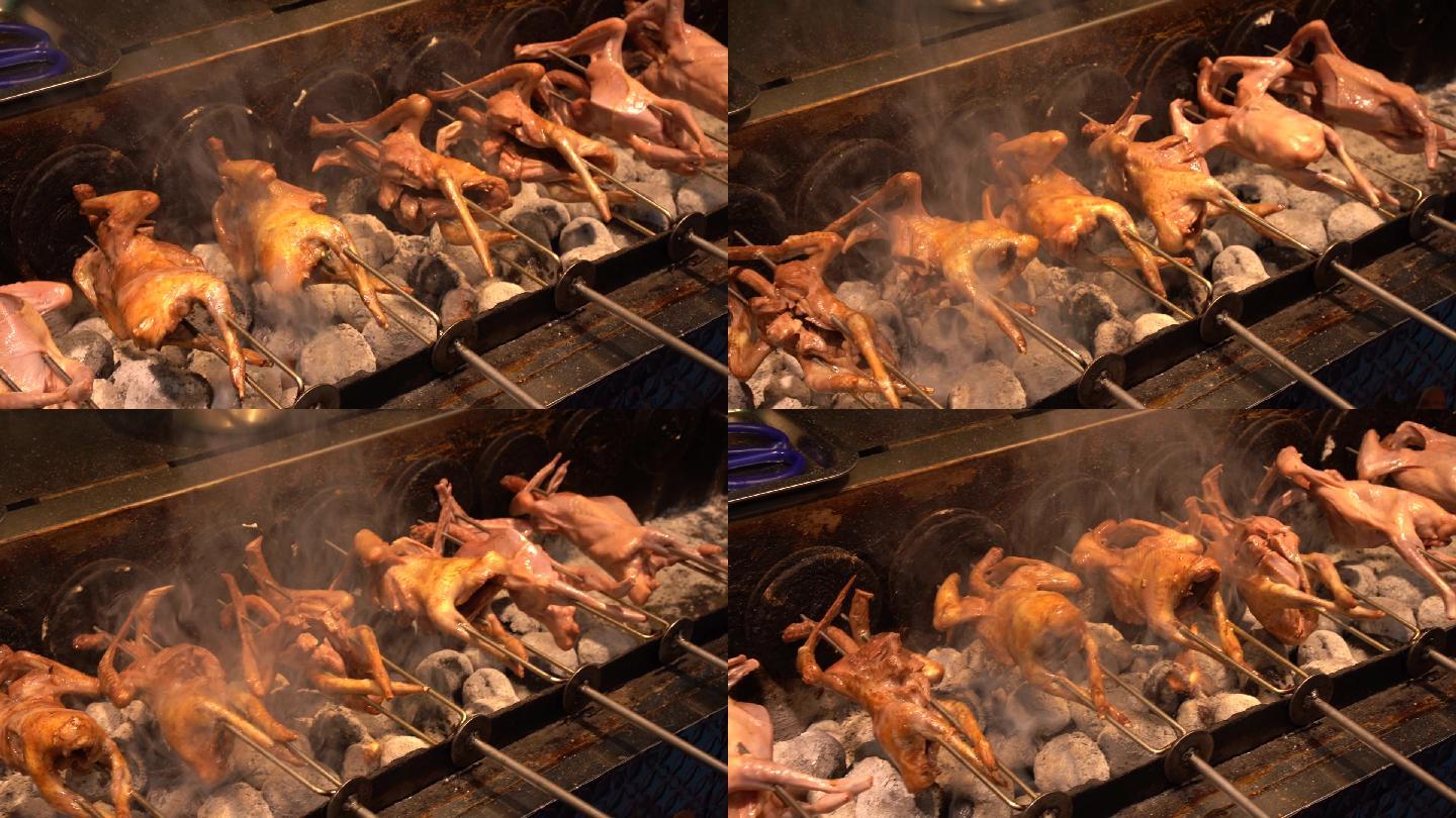 新疆乌鲁木齐大巴扎里的美食烧烤炉烤鸡