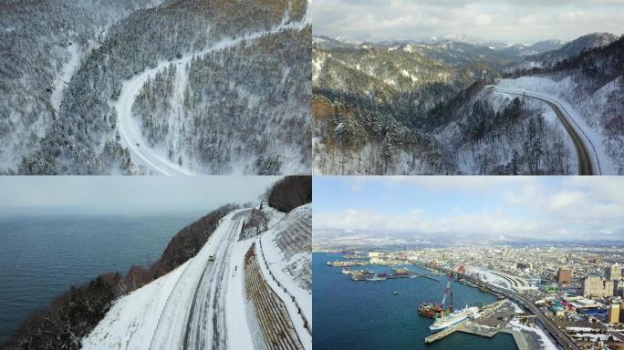 日本北海道冬季公路自驾游旅行自然风光航拍