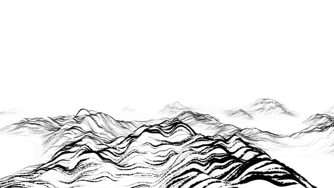 粒子水墨笔刷流动线条山