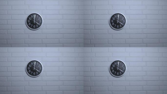 白色砖墙上的挂钟特效视频