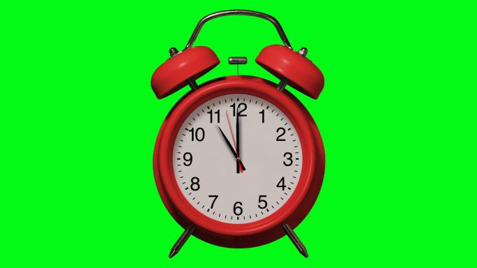 老式的红色闹钟闹钟绿幕抠像十一点钟了闹钟