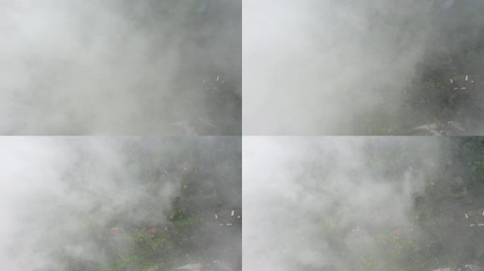 航拍云雾缭绕的重庆北碚缙云山风光