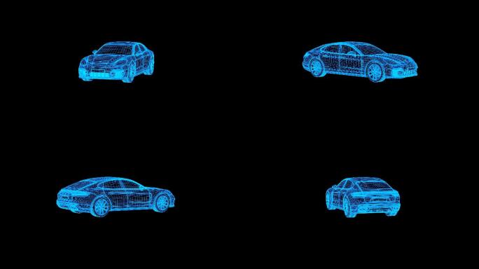 蓝色线框全息科技小汽车动画带通道