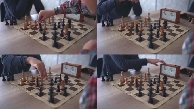 在国际象棋比赛中的男孩