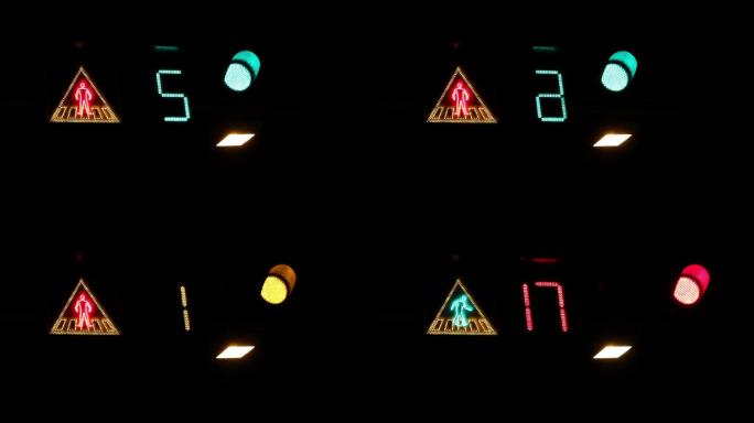 夜间的人行横道标志和交通灯