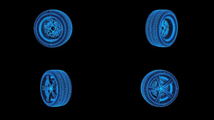 【原创】蓝色线框全息科技轮胎动画带通道