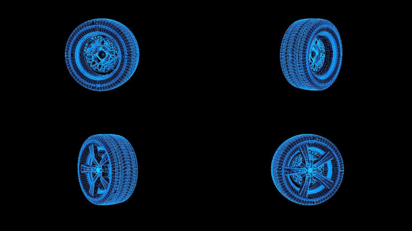 【原创】蓝色线框全息科技轮胎动画带通道