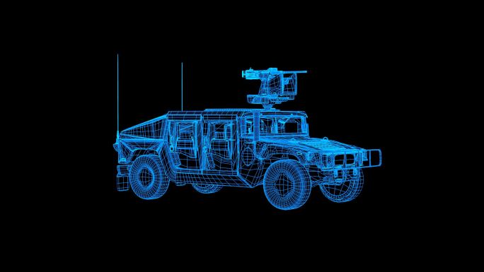 蓝色线框全息科技悍马装甲车动画素材带通道
