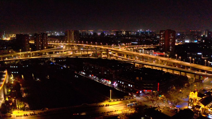 航拍高架立交车流晚高峰夜景