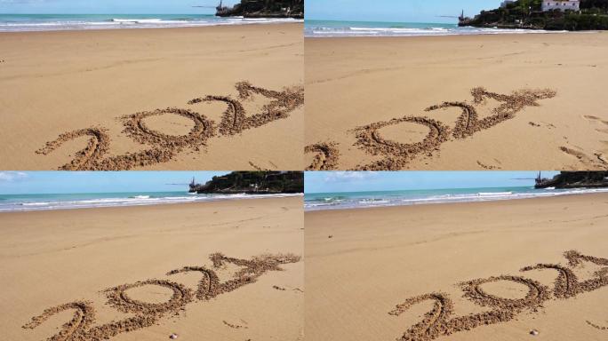 在沙滩上写数字浪漫海边海浪