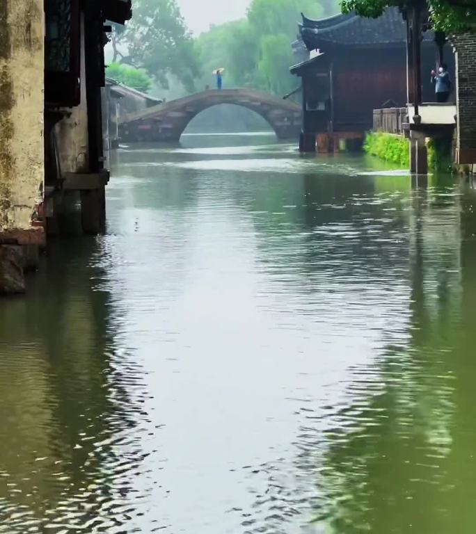 江南小镇风景蒙蒙细雨小桥流水烟雨乌篷船3