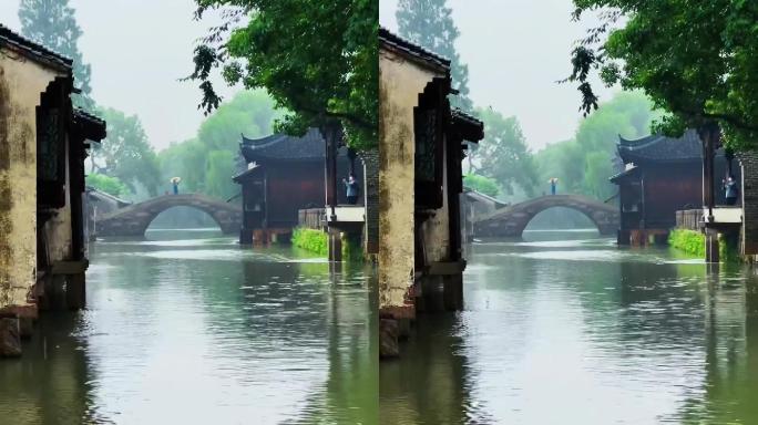 江南小镇风景蒙蒙细雨小桥流水烟雨乌篷船3