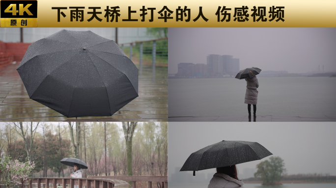 下雨天桥上打伞的人 雨中打伞