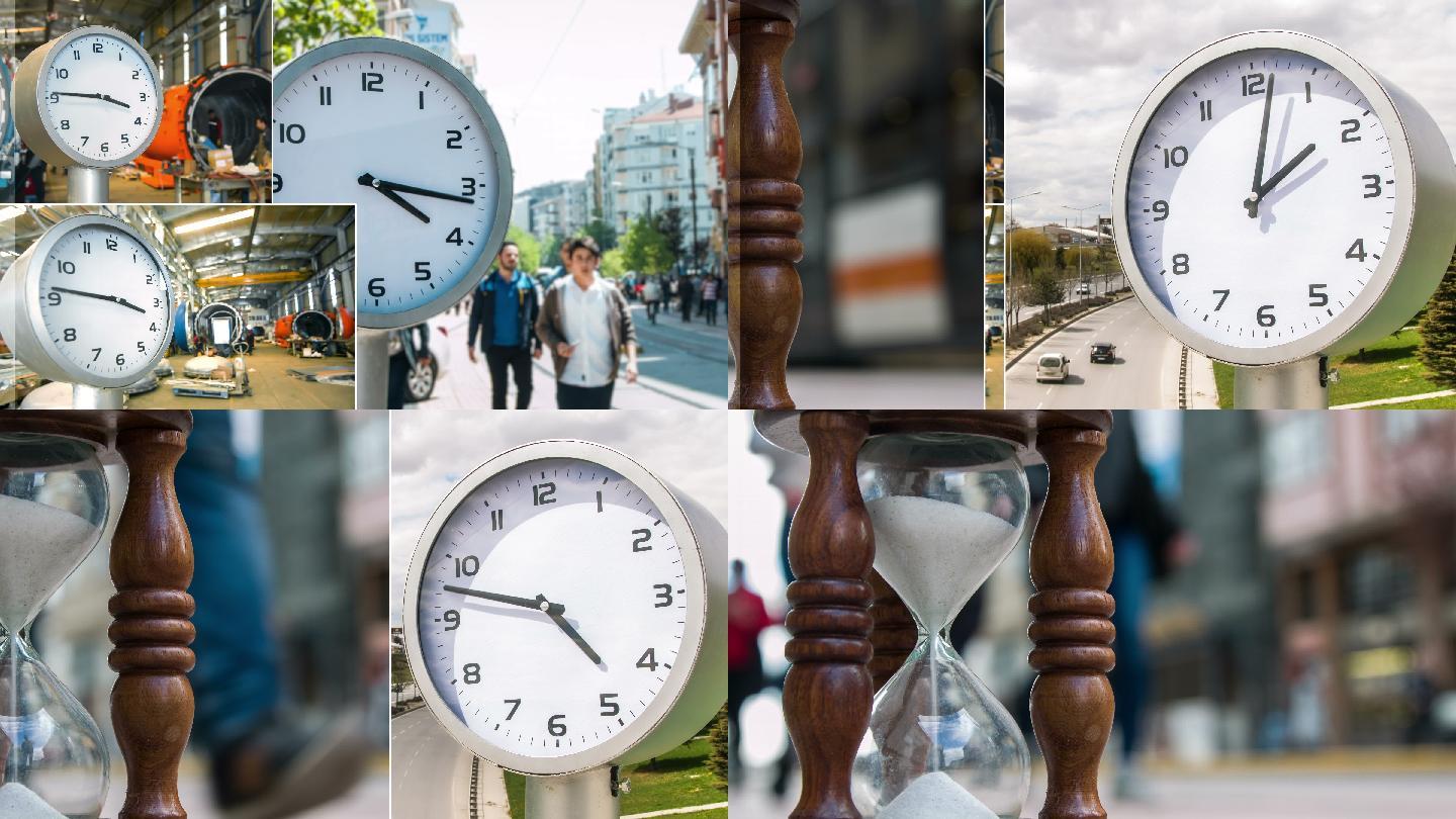 时钟拼贴交通时间推移旅游街道市场