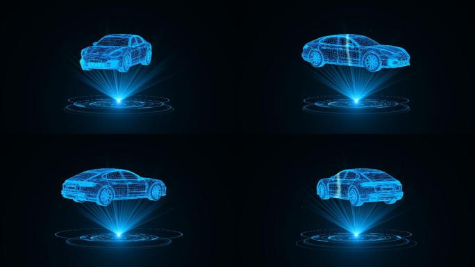 蓝色线框全息科技汽车动画带通道