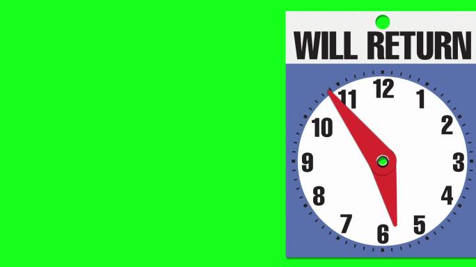 绿色背景上的时钟上开业标志