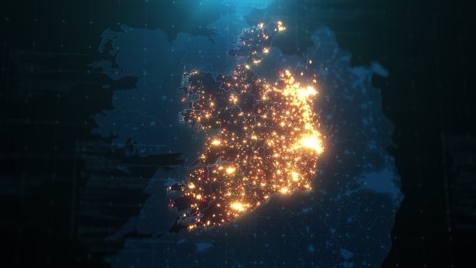 带有城市灯光照明的爱尔兰夜图