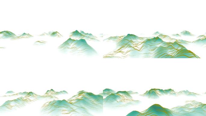 粒子水墨青绿线条山