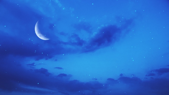 【HD天空】蓝色弯月星空新月童话奇幻梦幻