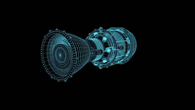 4K蓝色全息科技线框发动机素材旋转带通道