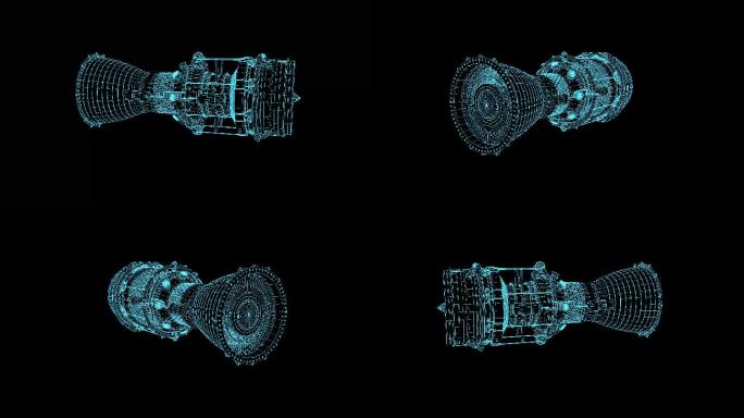 4K蓝色全息科技线框发动机素材旋转带通道