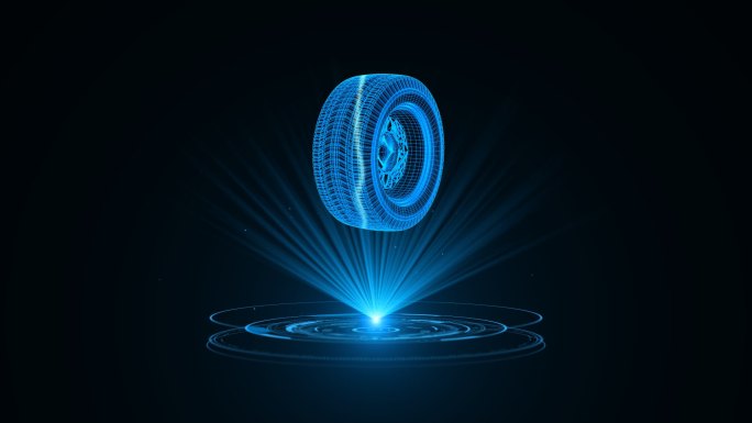 蓝色线框全息科技轮胎动画带通道