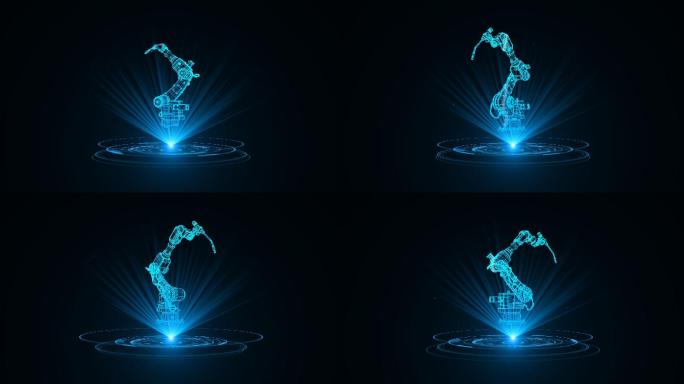 【原创】蓝色线框全息科技机械臂动画带通道