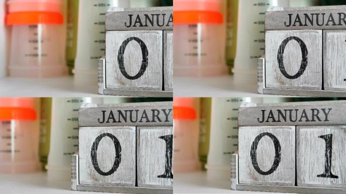 1月1日复古立方体日历上的日期