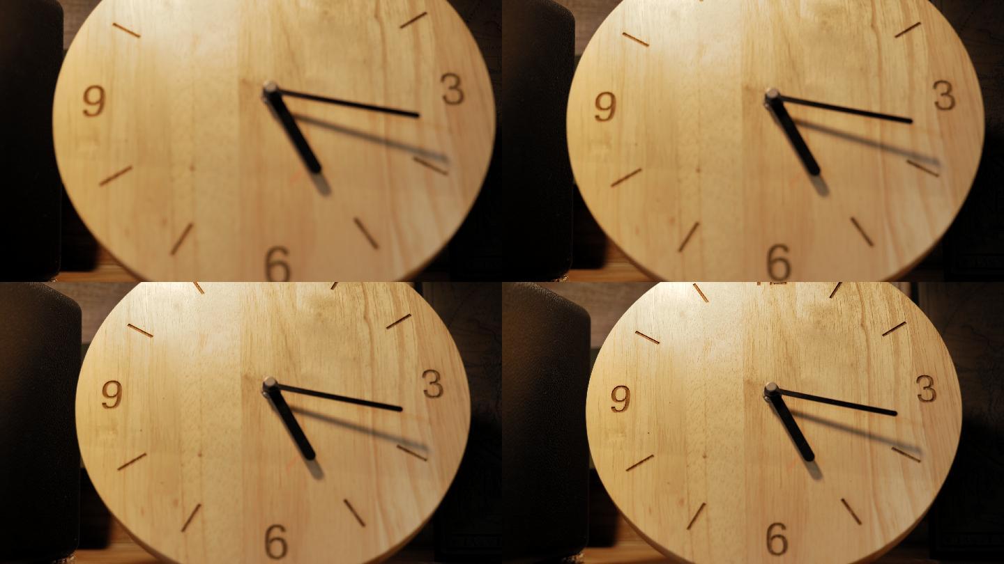 木钟特写镜头简约时钟木质钟表时间流逝