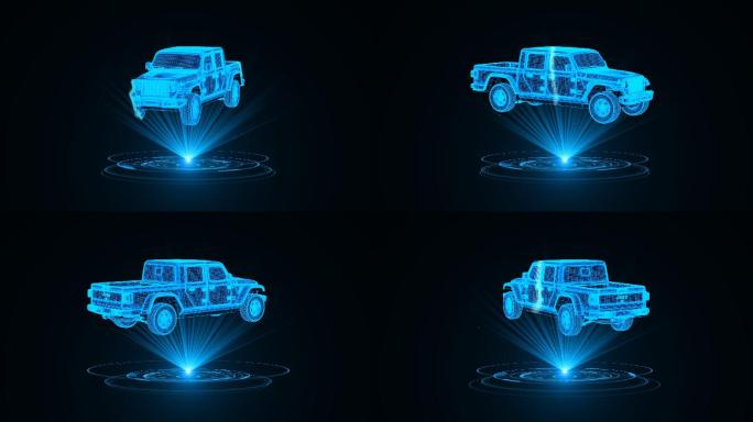 【原创】蓝色线框全息科技皮卡车动画带通道