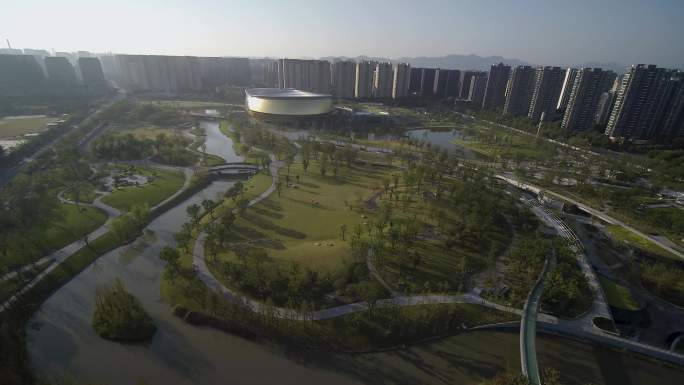 杭州运河亚运公园乒乓球馆航拍