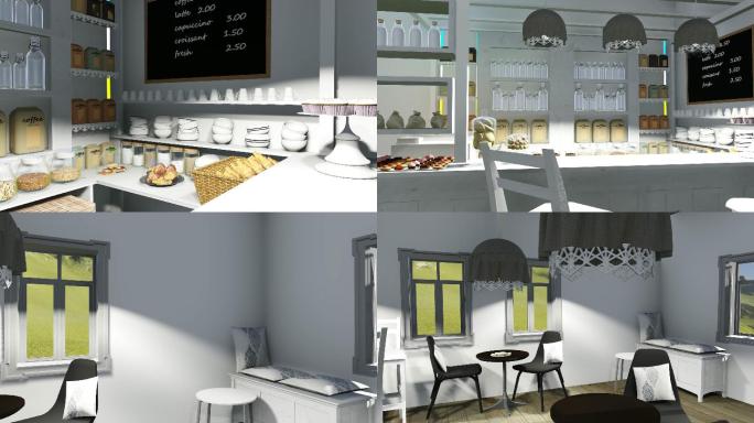 现代咖啡馆3D渲染动画