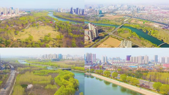 山西吕梁孝义市胜溪湖森林公园航拍大景4K