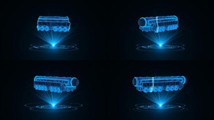 蓝色线框全息科技洲际弹道导弹动画带通道